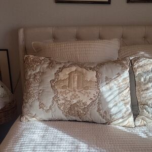 Vintage-Inspired Cream and Tan Pillow